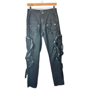 Hot Topic Bondage Black Pants Punk Grunge Emo Gothic Straps Pockets Sz 30 Cargo